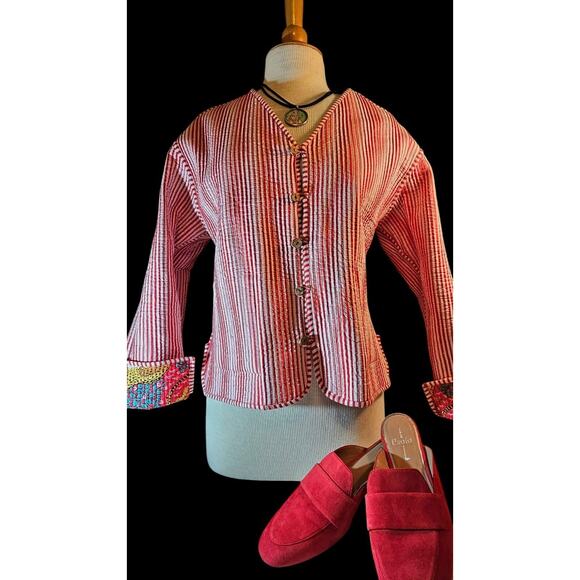 Artisan screen-print quilted jacket, jungle leopards, 100 % cotton, reversible - Picture 14 of 14